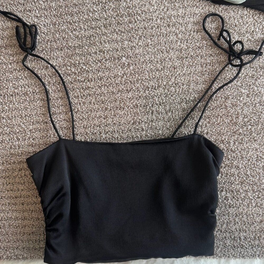 Zara black satin cropped cami- small - Picture 3 of 3